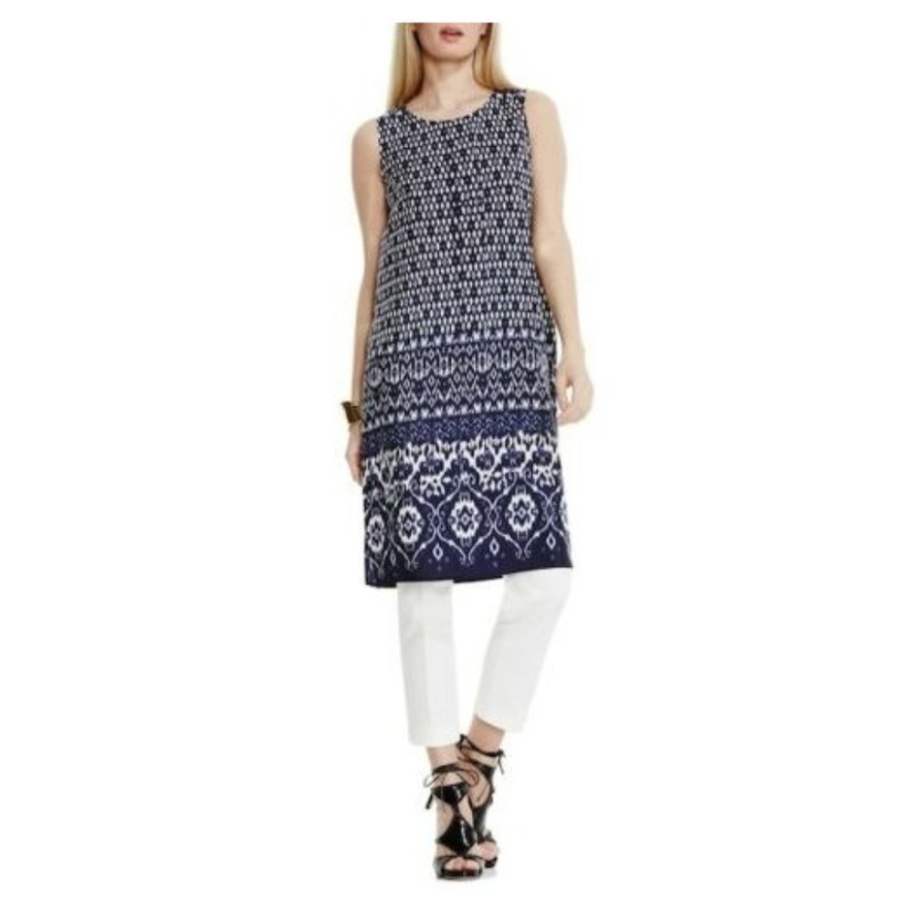 NWT Vince Camuto Diamond Lantern Print Tunic, Blue - Picture 3 of 5